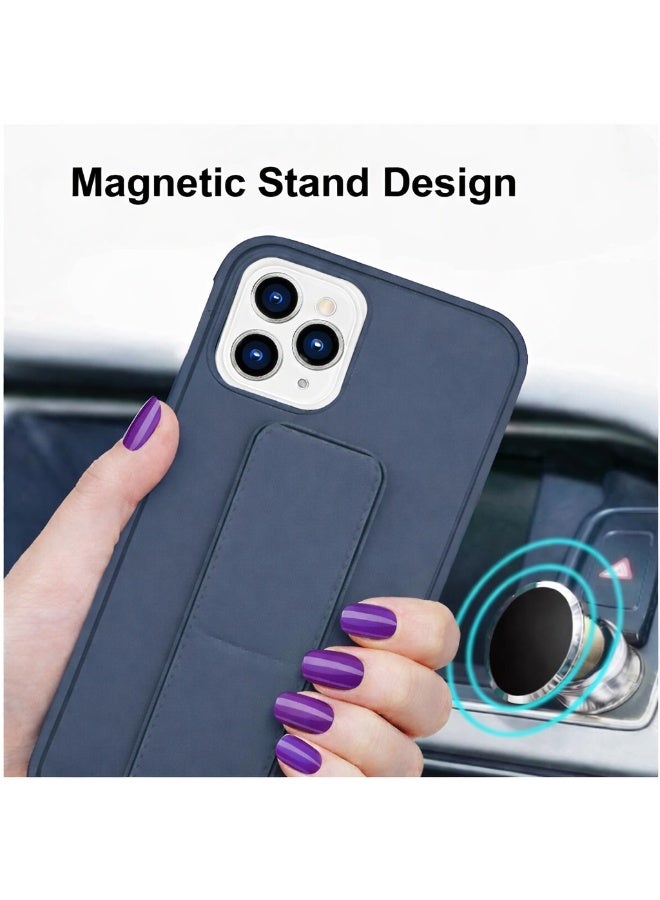 COVERSCART Apple iPhone 16 Pro Premium Silicon Case with Magnetic Stand & Finger Grip, Car Mount Compatible Kickstand Cover – Blue - Image 4